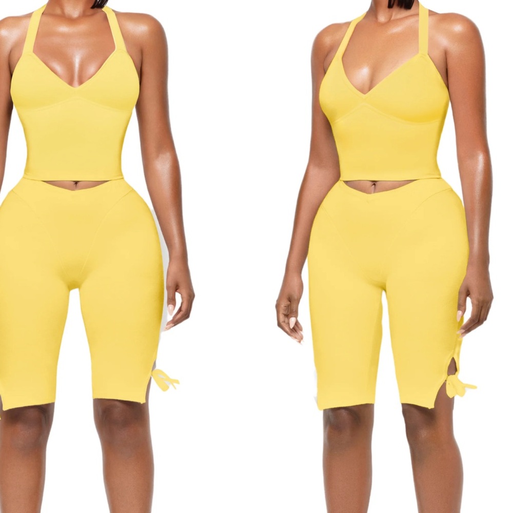 Yagi Yellow Two-Piece Set with Halter Top and Shorts